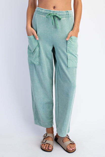 Mineral Washed French Terry Cropped Cargo Pant