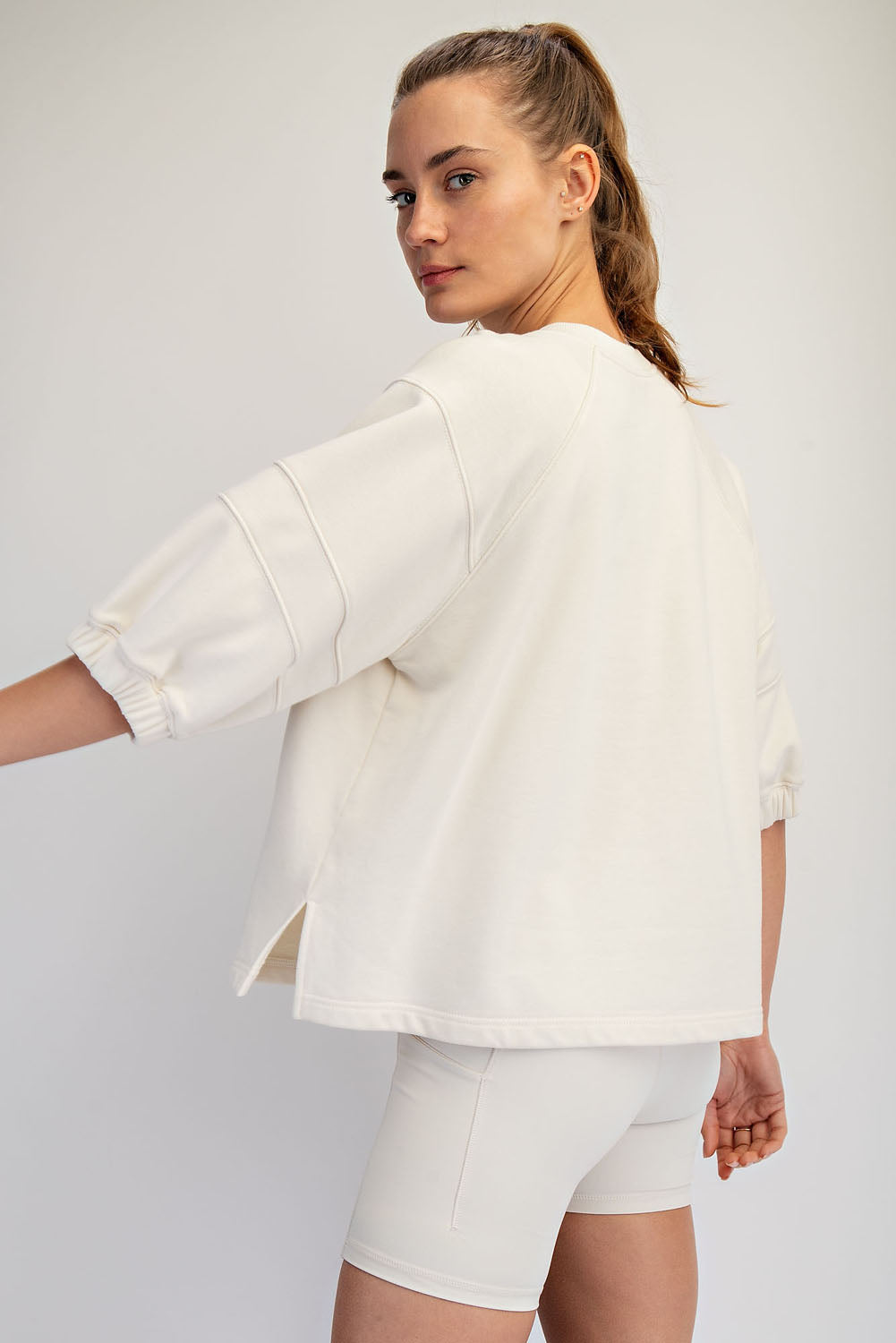 French Terry Bubbled Half Sleeve Top