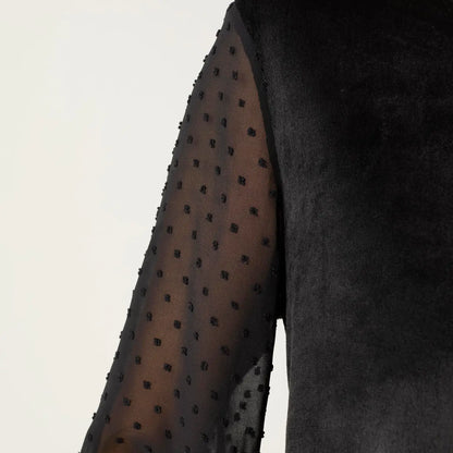 Velour Top with Swiss Dot Sleeves