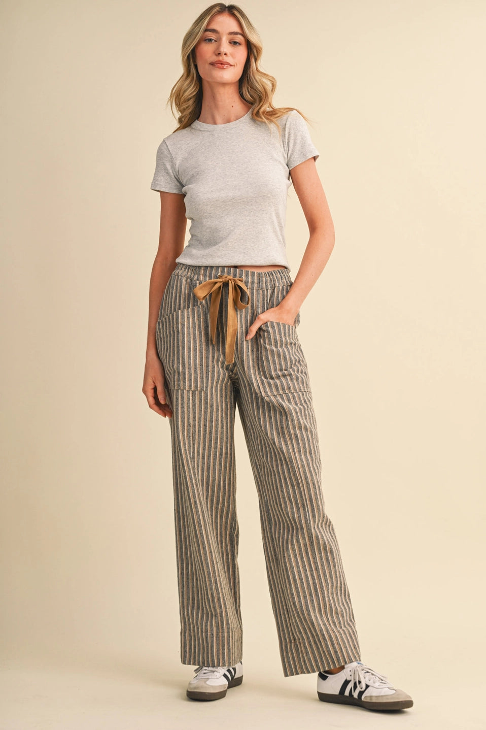 Stripe Wide Leg Drawstring Pants