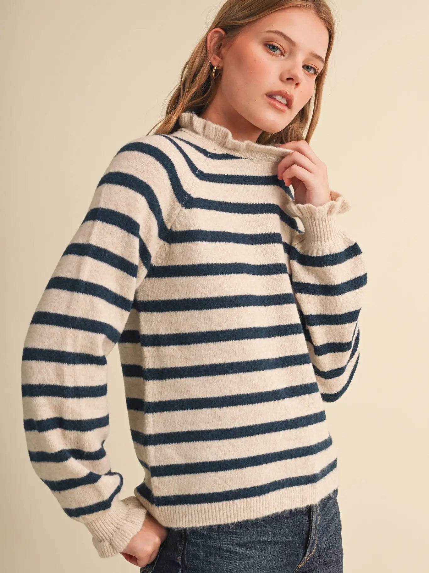 Ruffled Striped Sweater