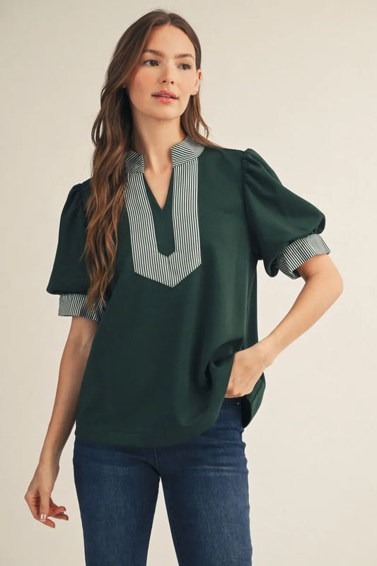 Short Puff Sleeve High Neck Top