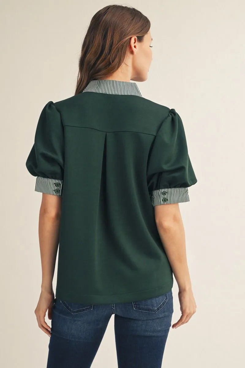 Short Puff Sleeve High Neck Top