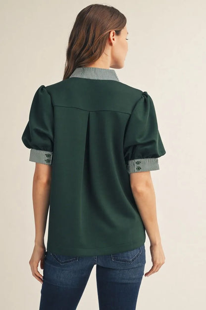 Short Puff Sleeve High Neck Top