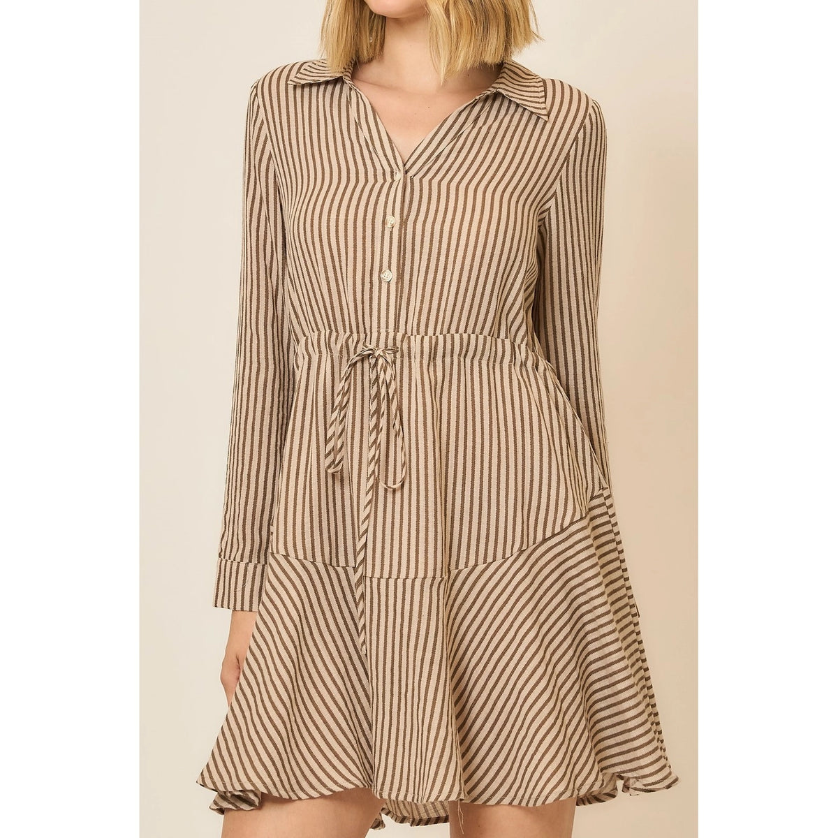 Vertical Stripe Button Shirt Dress