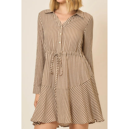 Vertical Stripe Button Shirt Dress