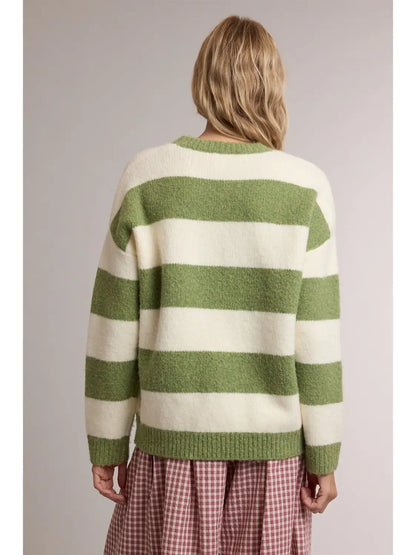Soft Stripe Fuzzy Knit Crewneck Sweater