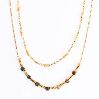 Narelle Waterproof Genuine Tiger's Eye Double Row Dainty Necklace