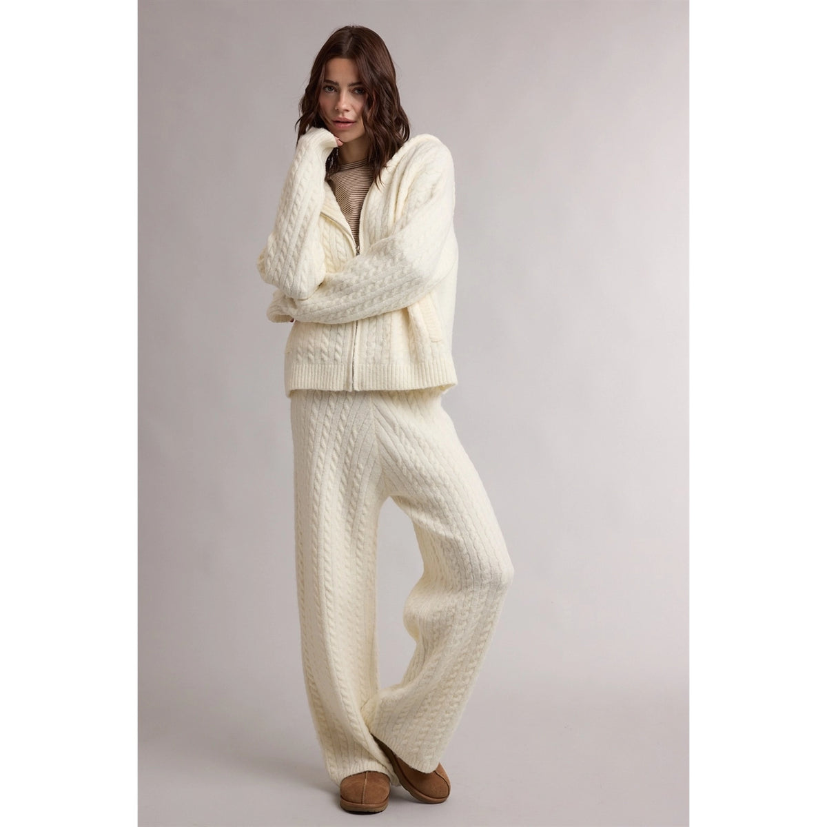 Elastic Waist Cable Knit Pants