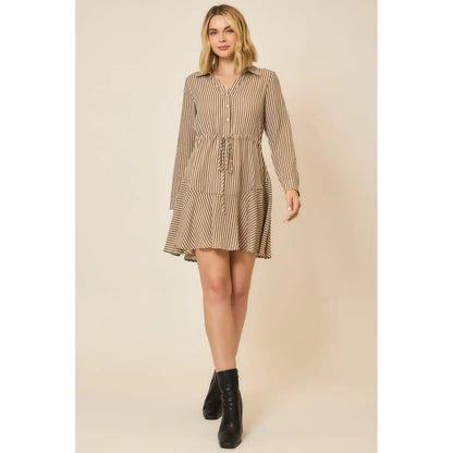 Vertical Stripe Button Shirt Dress