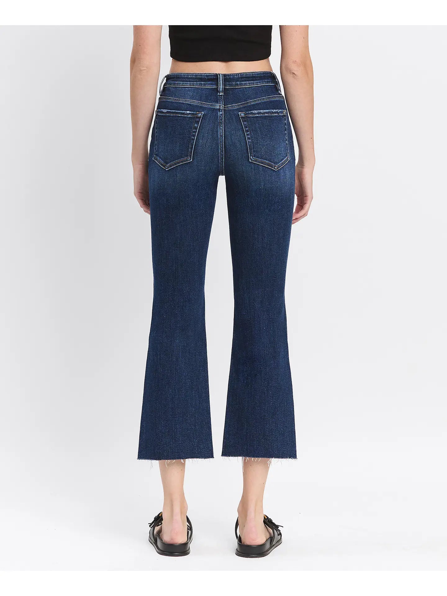 High Rise Clean Cut Raw Hem Kick Flare Jeans