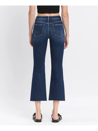 High Rise Clean Cut Raw Hem Kick Flare Jeans