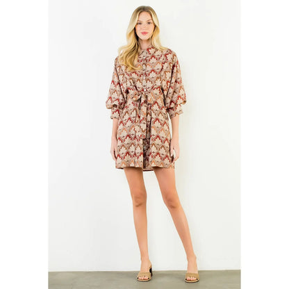 Long Sleeve Pattern Button Down Dress