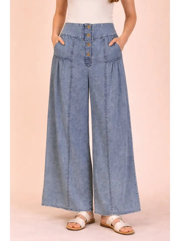 Mineral Washed Chambray Wide Pants