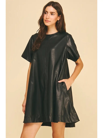 Faux Leather A-Line Dress