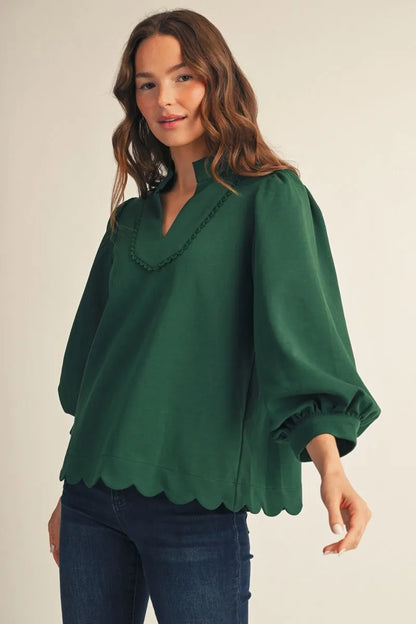 Puff Sleeve Scallop Hem Top