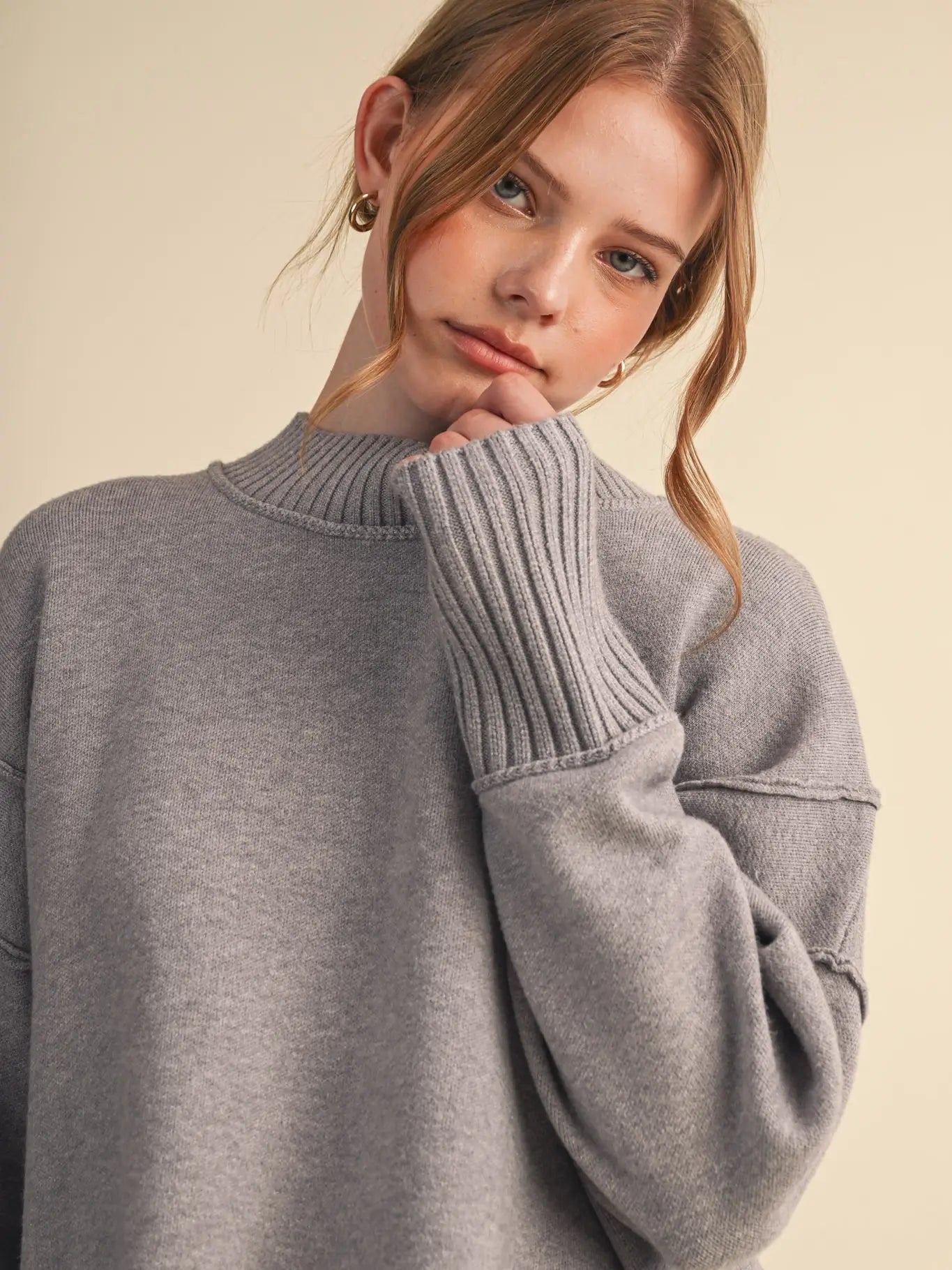 Drop Shoulder Long Sleeve Ribbed Sweater