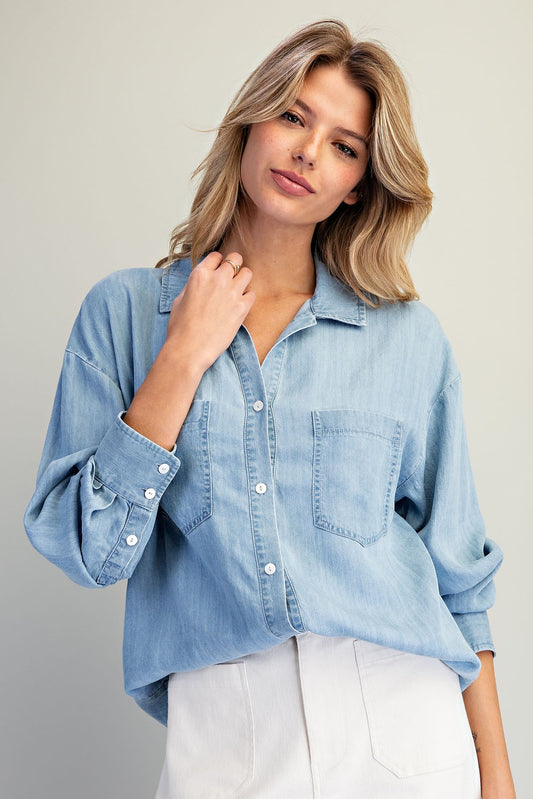 Button Down Notched Collar Shirt