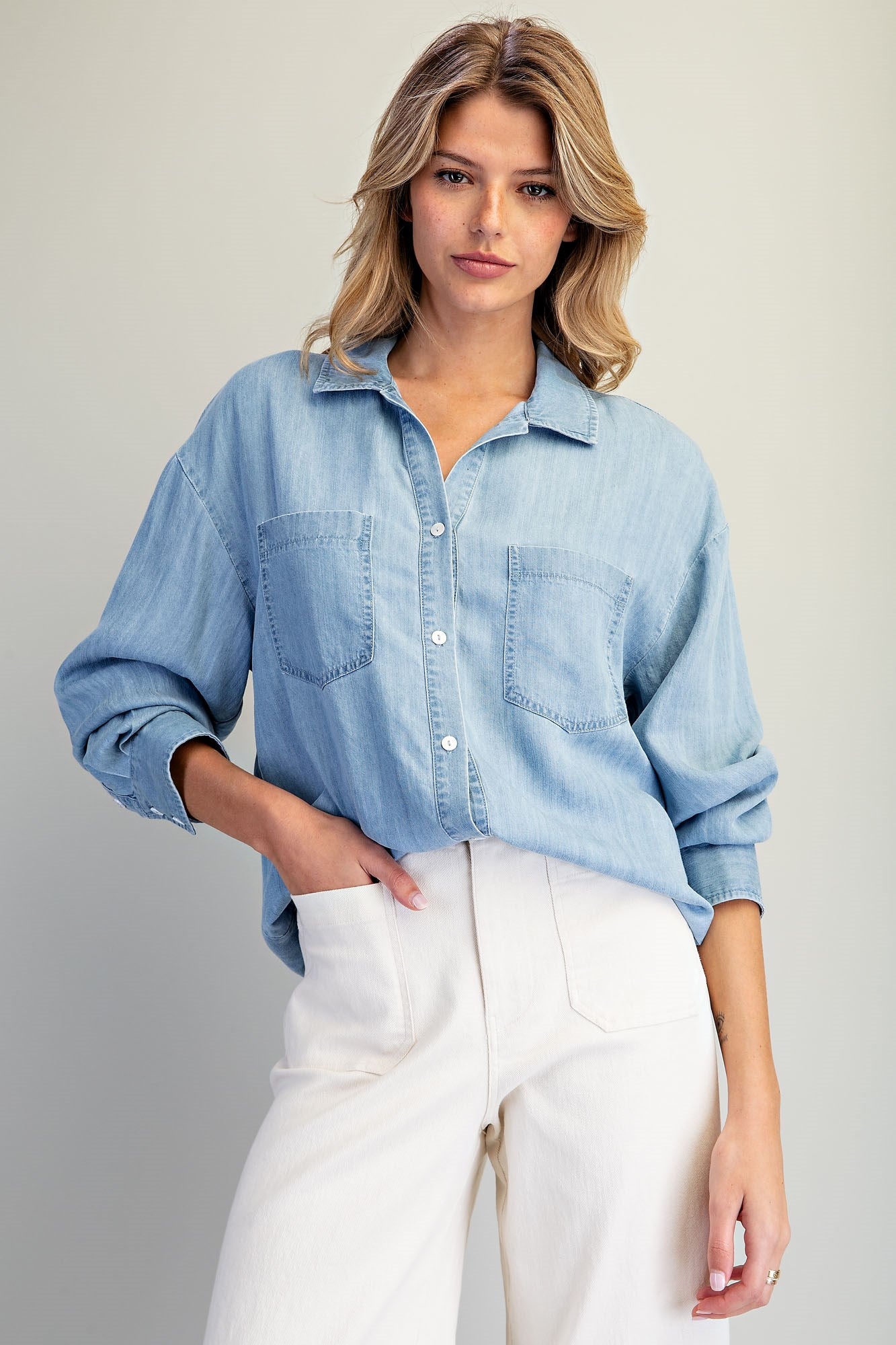Button Down Notched Collar Shirt