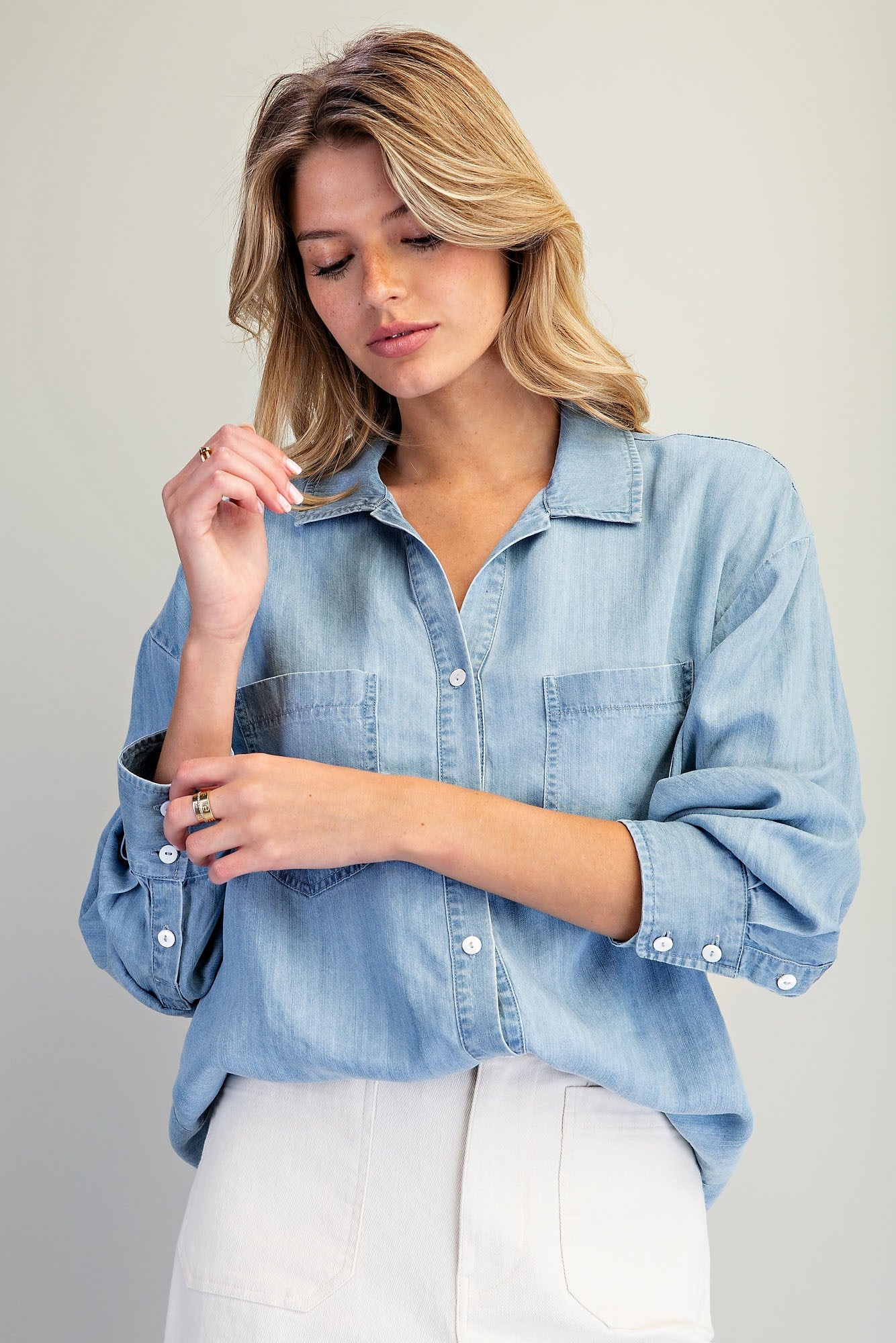Button Down Notched Collar Shirt