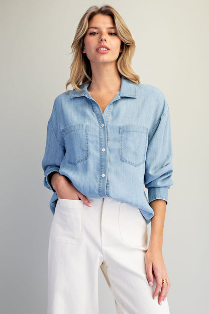 Button Down Notched Collar Shirt