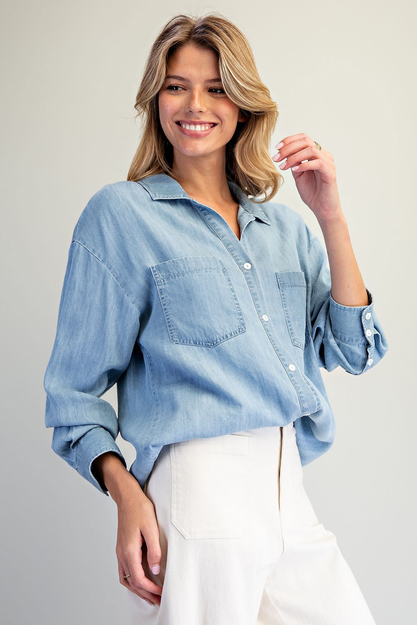 Button Down Notched Collar Shirt