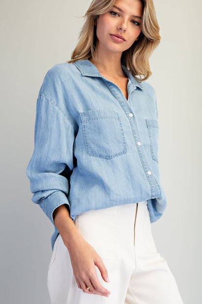 Button Down Notched Collar Shirt