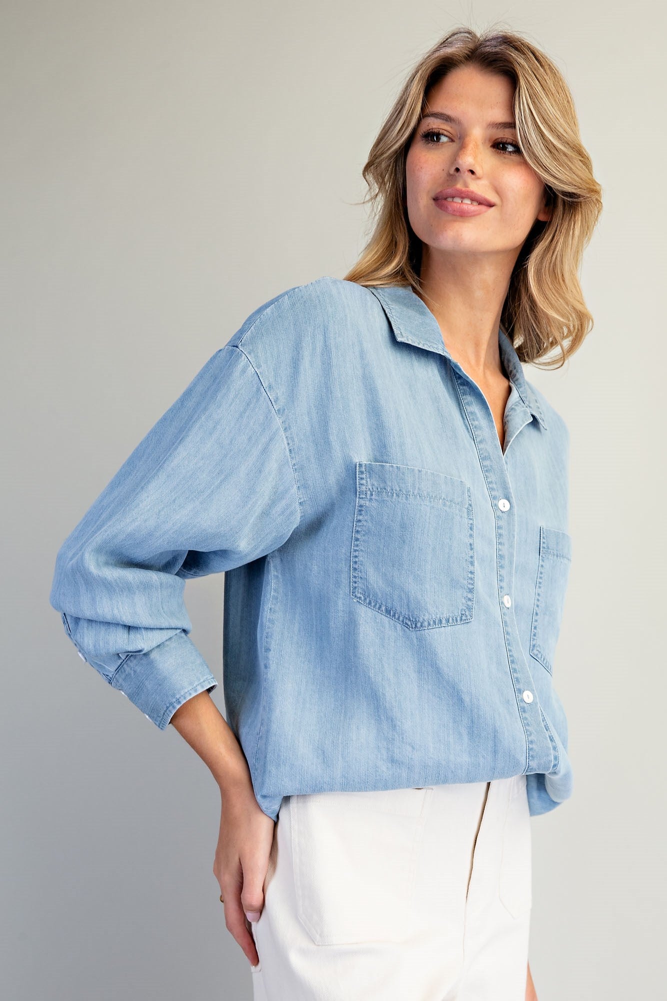 Button Down Notched Collar Shirt
