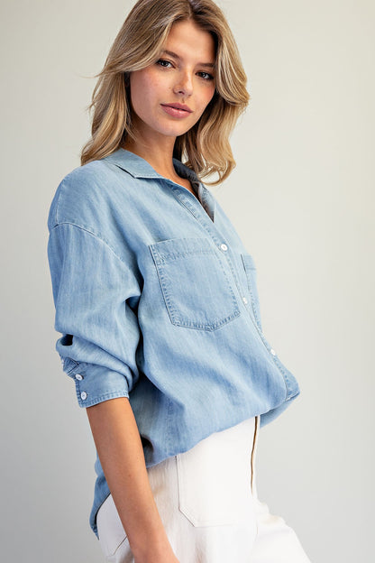 Button Down Notched Collar Shirt