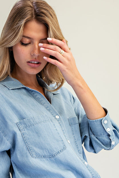 Button Down Notched Collar Shirt