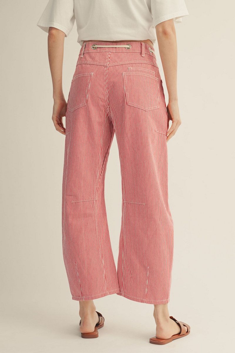 Drawstring Stripe Barrel Pants | 2 Colors Available