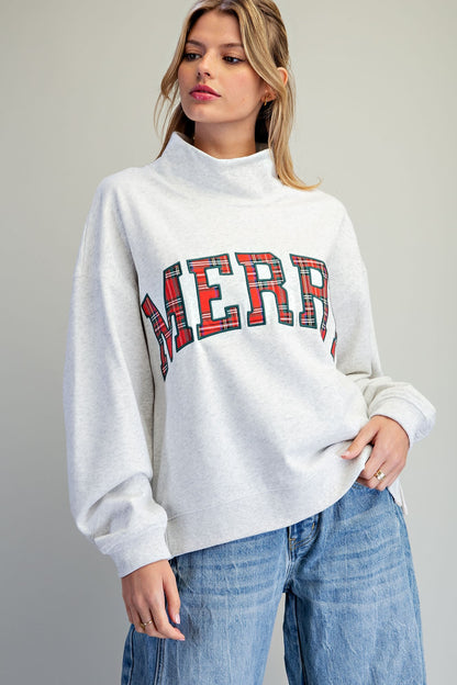 Plaid Merry Funnel Neck Sweatshirt