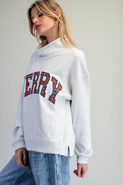Plaid Merry Funnel Neck Sweatshirt