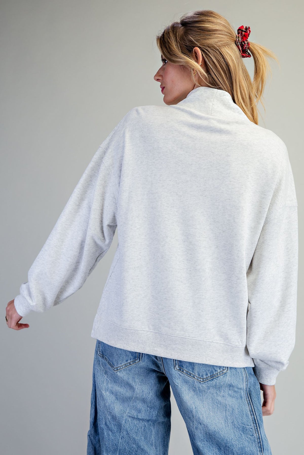 Plaid Merry Funnel Neck Sweatshirt