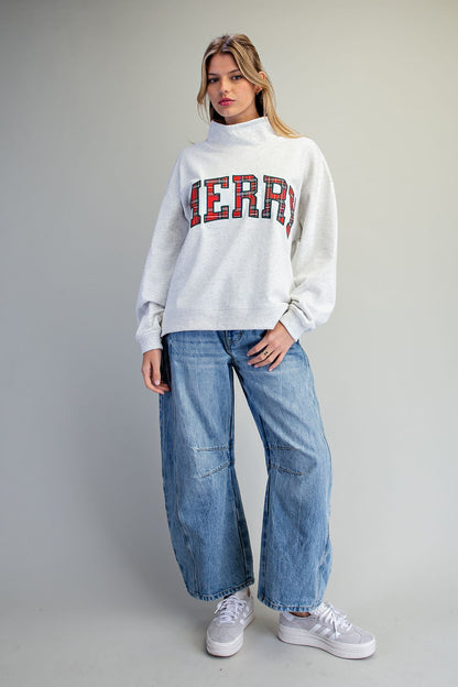 Plaid Merry Funnel Neck Sweatshirt