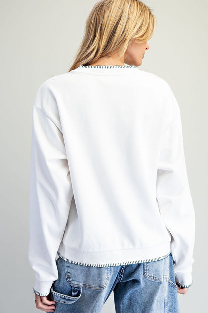 Plaid Bow V-Neck Sweatshirt