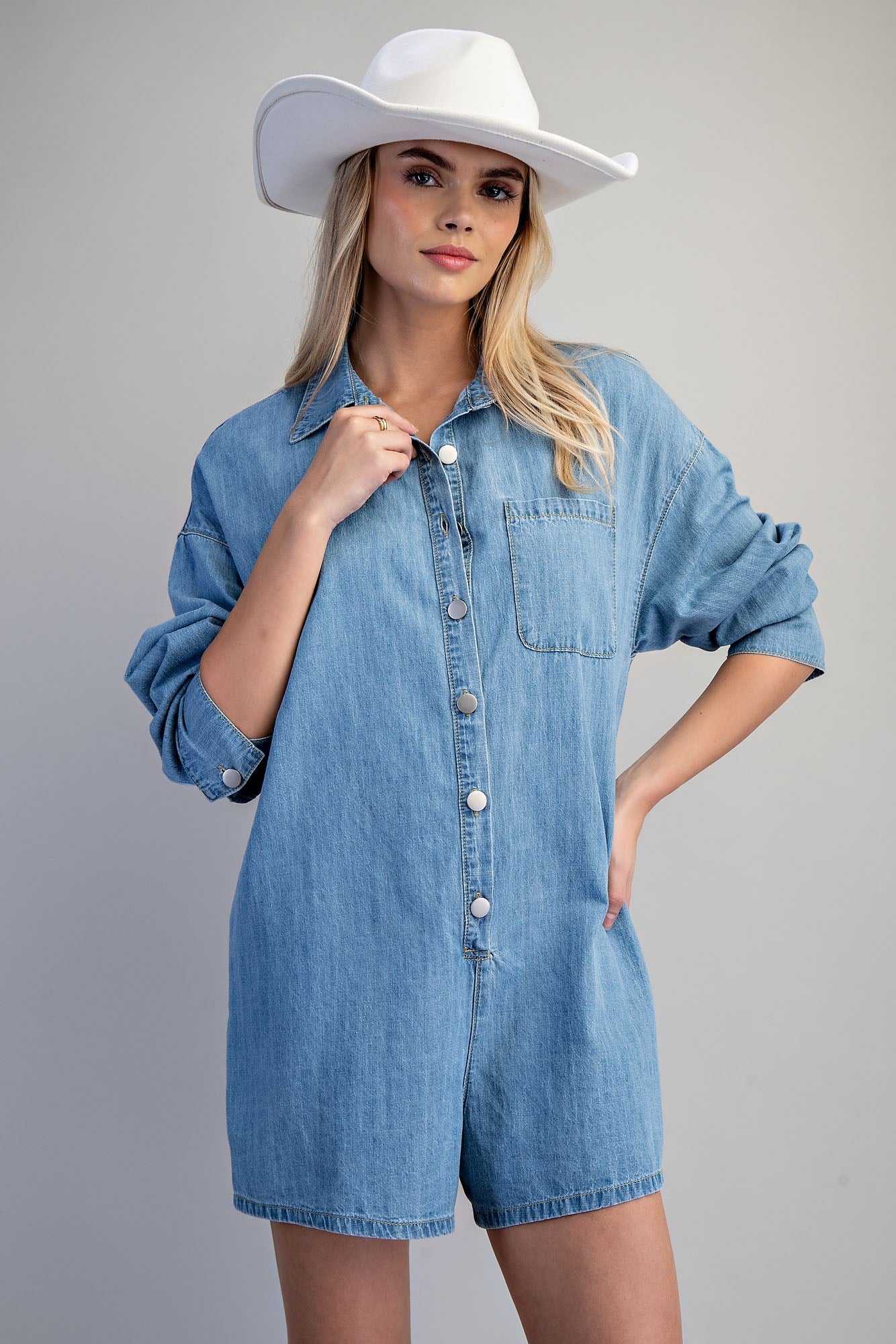 Mineral Washed Long Sleeve Romper