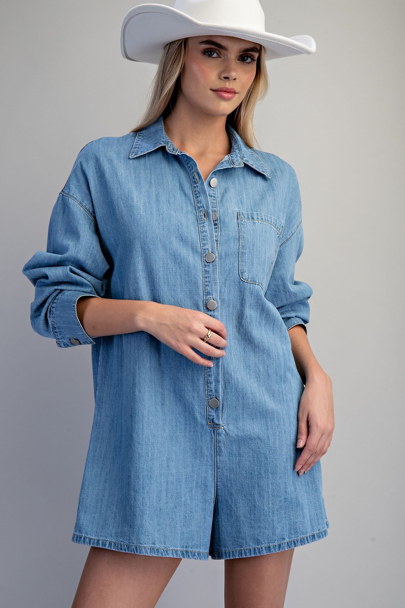 Mineral Washed Long Sleeve Romper