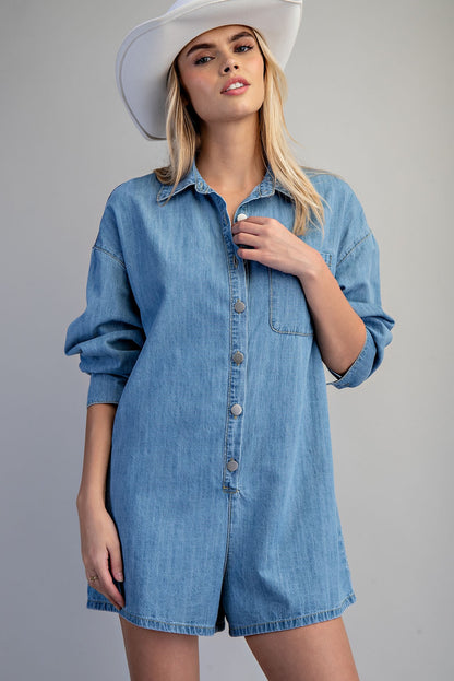 Mineral Washed Long Sleeve Romper