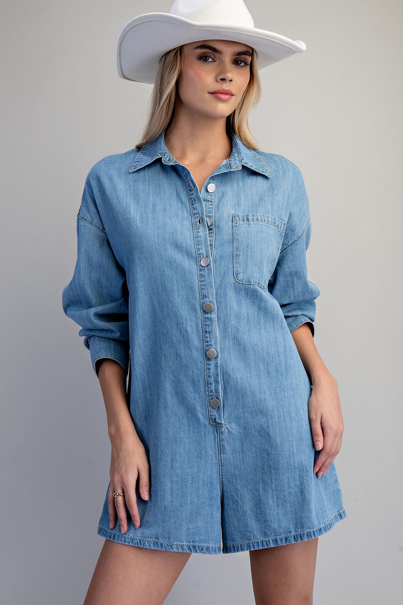 Mineral Washed Long Sleeve Romper
