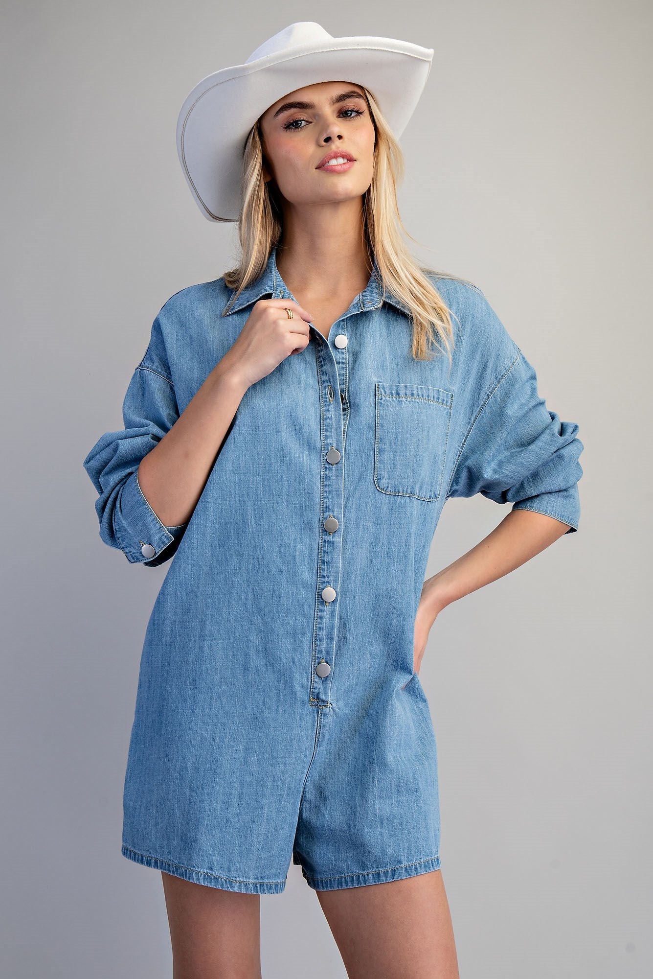 Mineral Washed Long Sleeve Romper