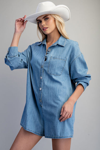 Mineral Washed Long Sleeve Romper
