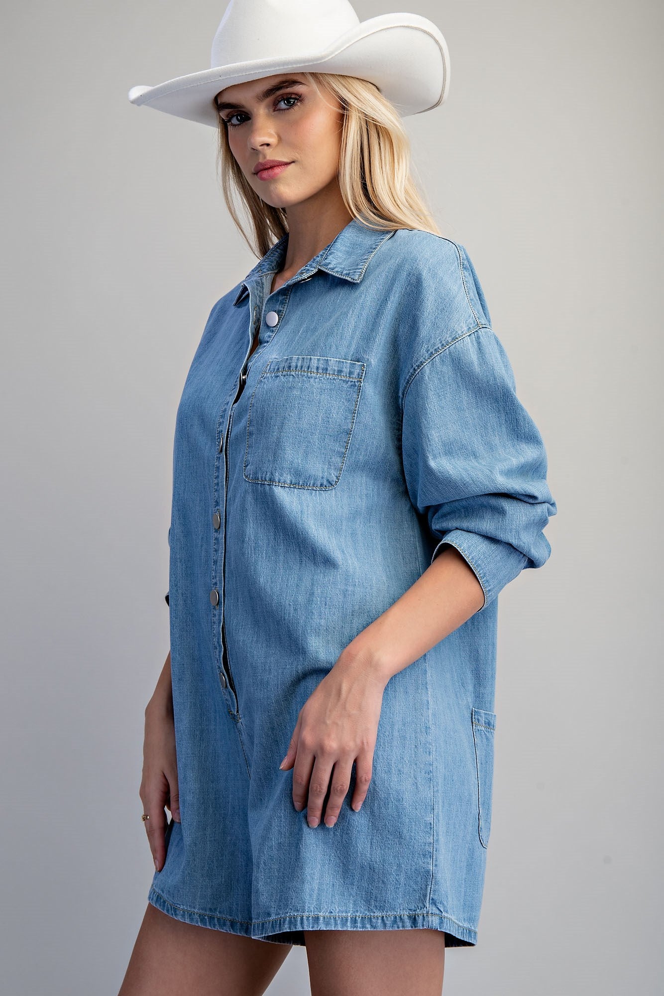 Mineral Washed Long Sleeve Romper