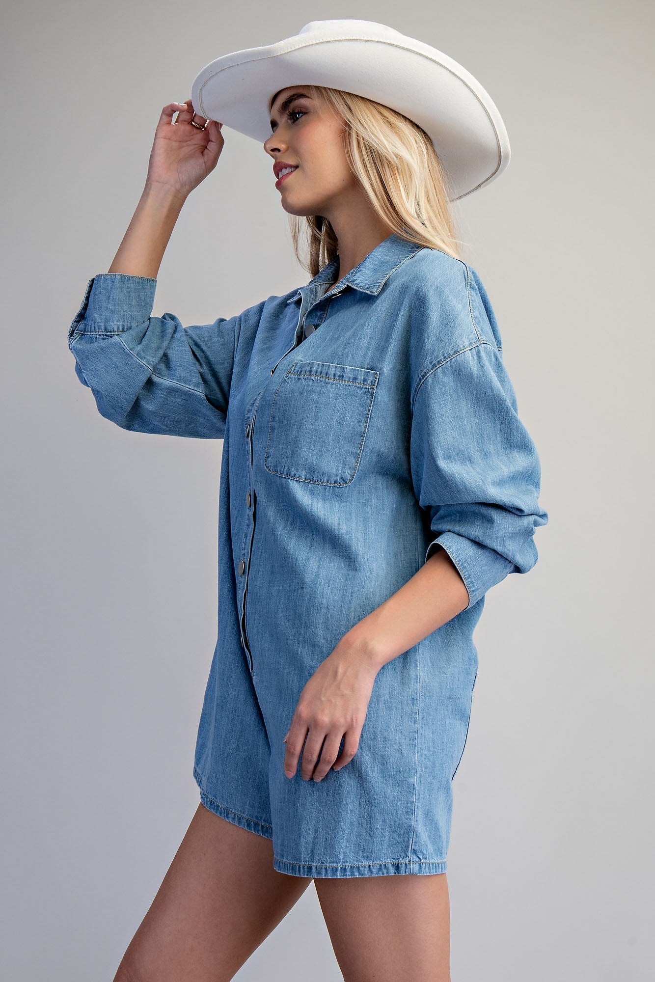 Mineral Washed Long Sleeve Romper