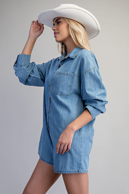 Mineral Washed Long Sleeve Romper