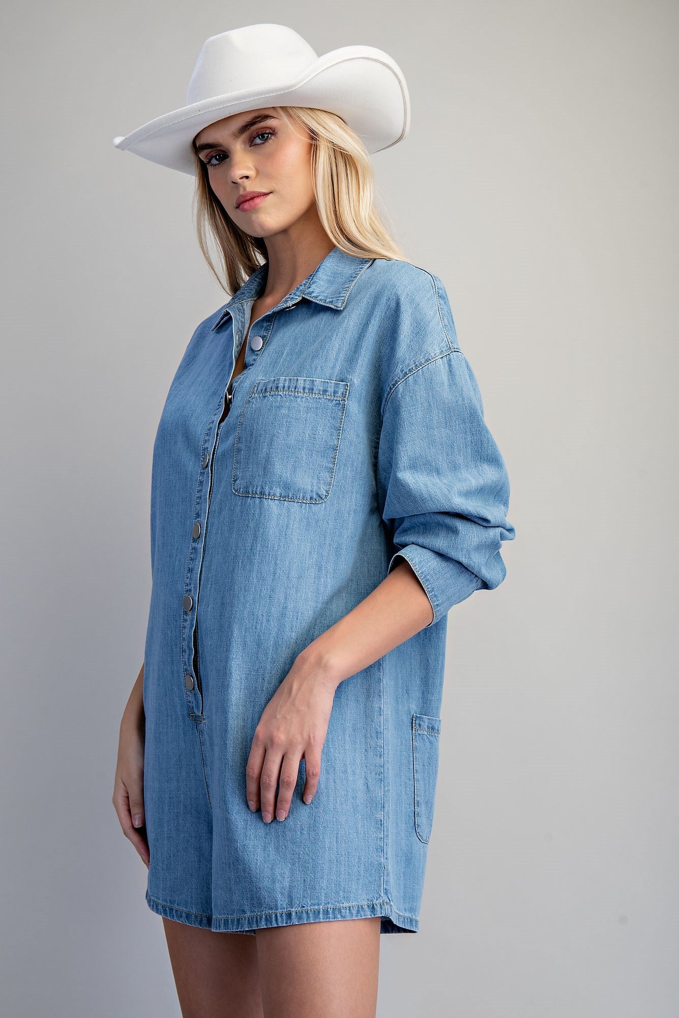 Mineral Washed Long Sleeve Romper