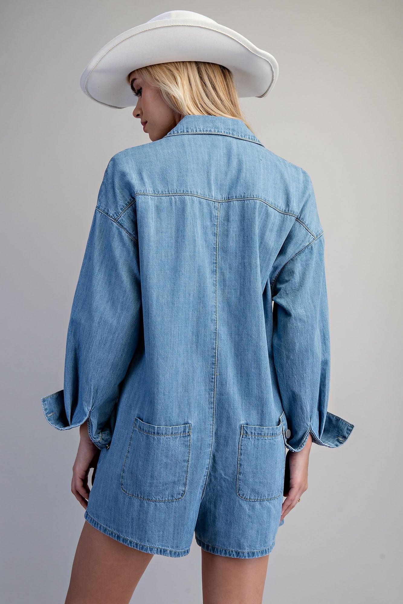 Mineral Washed Long Sleeve Romper