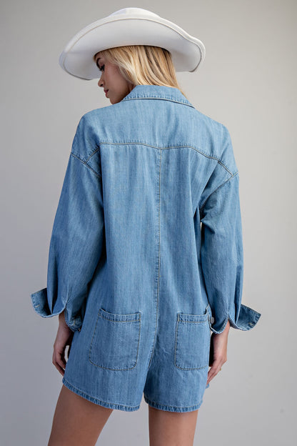 Mineral Washed Long Sleeve Romper