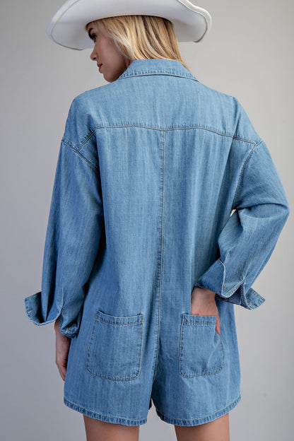 Mineral Washed Long Sleeve Romper