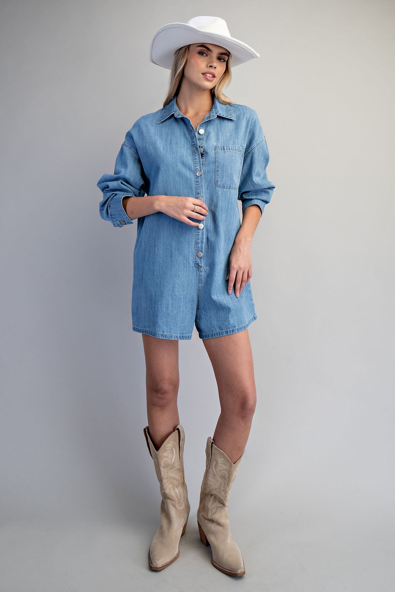 Mineral Washed Long Sleeve Romper